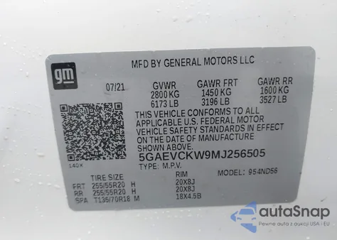 2021 Buick Enclave Awd Avenir from USA, damaged, VIN 5GAEVCKW9MJ256505